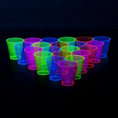 FREEDco Black LIght Plastic 1-Ounce Shot/Shooter Glasses, Wedding Party Bar Shot Glasses, 48-Count Neon Mix