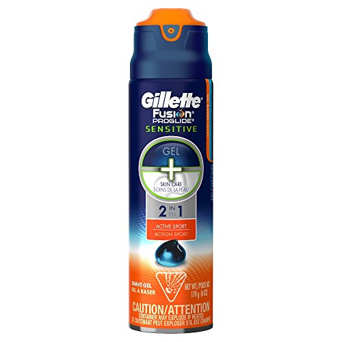 Gillette Fusion ProGlide Sensitive 2 in 1 Shave Gel, Active Sport, 6 Ounce
