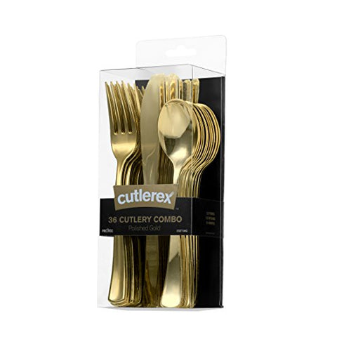 36 Gold Plastic Silverware Set – Plastic Cutlery Set - Disposable Flatware Set – 12 Plastic Forks, 12 Plastic Spoons, and 12 Plastic Knives - Heavy Duty Bulk Disposable Silverware Plastic Utensils Set
