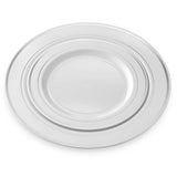 BloominGoods 50-Piece Disposable Plastic Plates - Party & Wedding - 25 Dinner Plates and 25 Dessert Plates – Silver Rimmed - Premium Heavy Duty