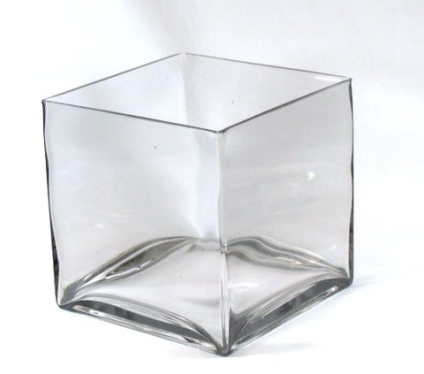 8" Square Large Glass Vase - 8 Inch Clear Cube Oversize Centerpiece - 8x8x8 Candleholder by Vasefill