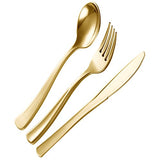 120 Gold Plastic Silverware Set – Gold Plastic Cutlery Set - Disposable Flatware Set – 40 Plastic Forks, Plastic Spoons, and Plastic Knives, Heavy Duty Bulk Disposable Silverware Plastic Utensils Set