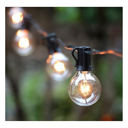 25Ft G40 Globe String Lights with Clear Bulbs,UL listed Backyard Patio Lights,Hanging Indoor/Outdoor String Lights for Bistro Pergola Deckyard Tents Market Cafe Gazebo Porch Letters Party Decor, Black