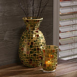 Hosley Mosaic Cream Glass Vase- 11.8" High. Ideal Gift for Weddings, Spa, Flower Arrangements P2