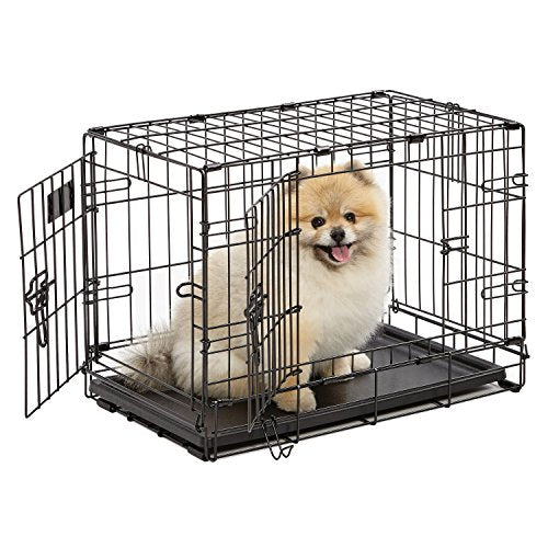 Dog Crate | MidWest iCrate XS Double Door Folding Metal Dog Crate w/Divider Panel, Floor Protecting Feet & Leak-Proof Dog Tray | 22L x 13W x 16H inches, XS Dog Breed, Black