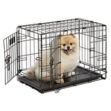 Dog Crate | MidWest iCrate XS Double Door Folding Metal Dog Crate w/Divider Panel, Floor Protecting Feet & Leak-Proof Dog Tray | 22L x 13W x 16H inches, XS Dog Breed, Black