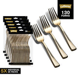 CUTLEREX 130 GOLD PLASTIC FORKS - Plastic Silverware Set – Plastic Cutlery - Disposable Flatware - GOLD - Plastic Forks Bulk – Plastic Utensils Full Size, Extra Heavy Duty, Solid and Durable