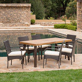 Sebastian | 7 Piece Wicker and Wood Outdoor Dining Set | Perfect For Patio | in Multibrown