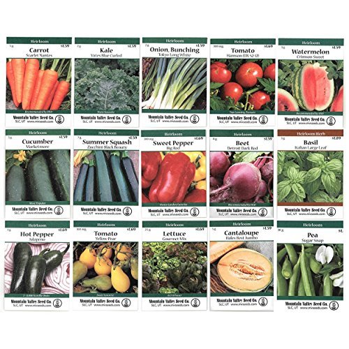 Heirloom Vegetable Garden Seed Collection – Assortment of 15 Non-GMO, Easy Grow, Gardening Seeds: Carrot, Onion, Tomato, Pea, More