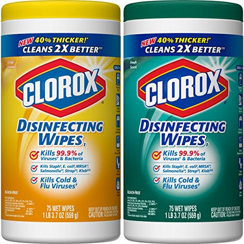 Clorox Disinfecting Antibacterial Wipes Value Pack, Crisp Lemon and Fresh Scent - 75 Count Each (Pack of 2)
